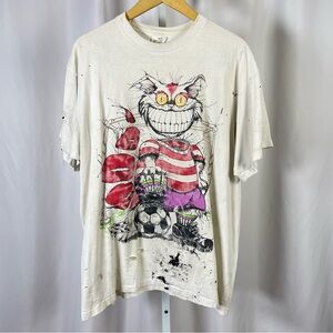 Vintage Andazia Alice Wonderland Cheshire Cat Soccer Graphic Tee Shirt